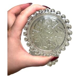 Clear Glass Bubble Coaster Set with Rose Design x4